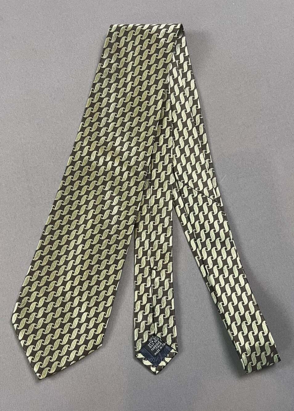 Tiffany & Co. Silk Neck Tie Brown Green Geometric Pattern Made in Italy